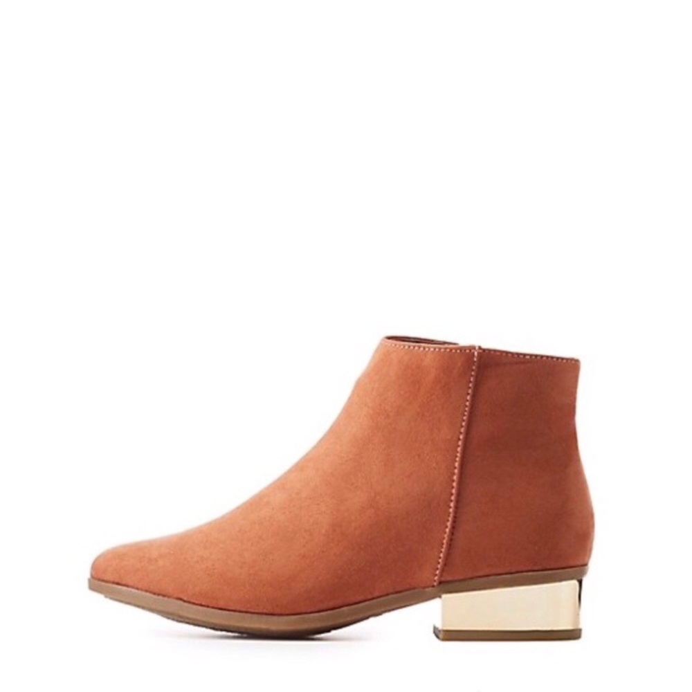 rust metallic gold heel ankle bootie